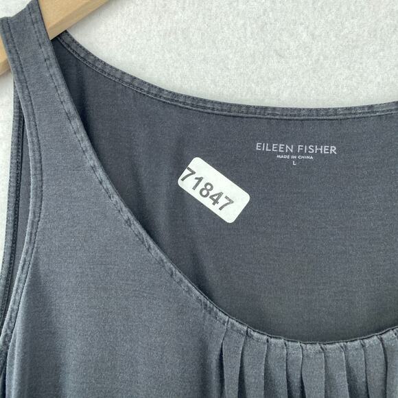 EILEEN FISHER Tank Top L Silk Cotton Jersey Shirred Scoop Neck Shell Gray - Picture 11 of 11